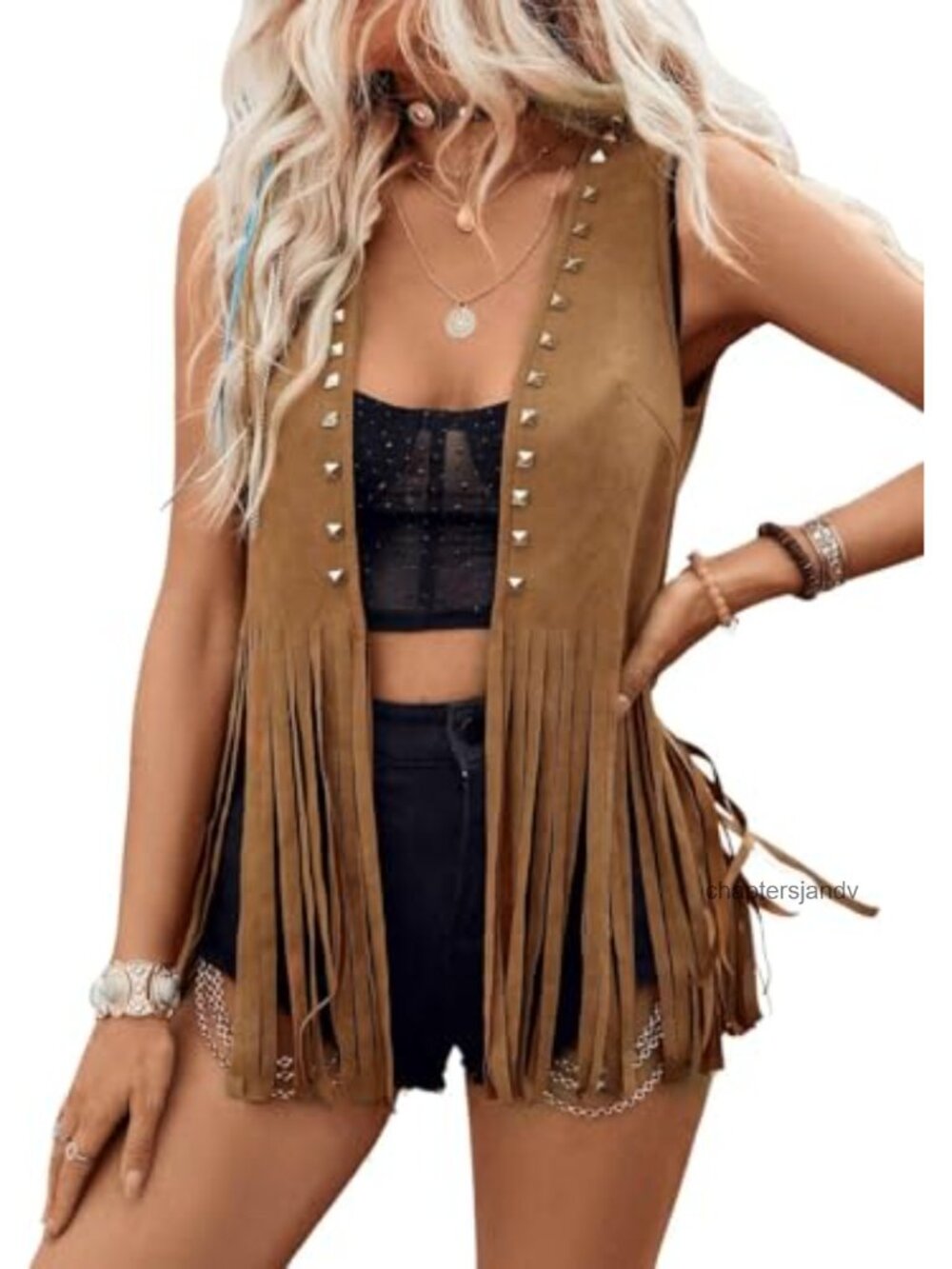 Faux Suede Western Fringe Vest Sleeveless Open Front Boho Cowgirl
